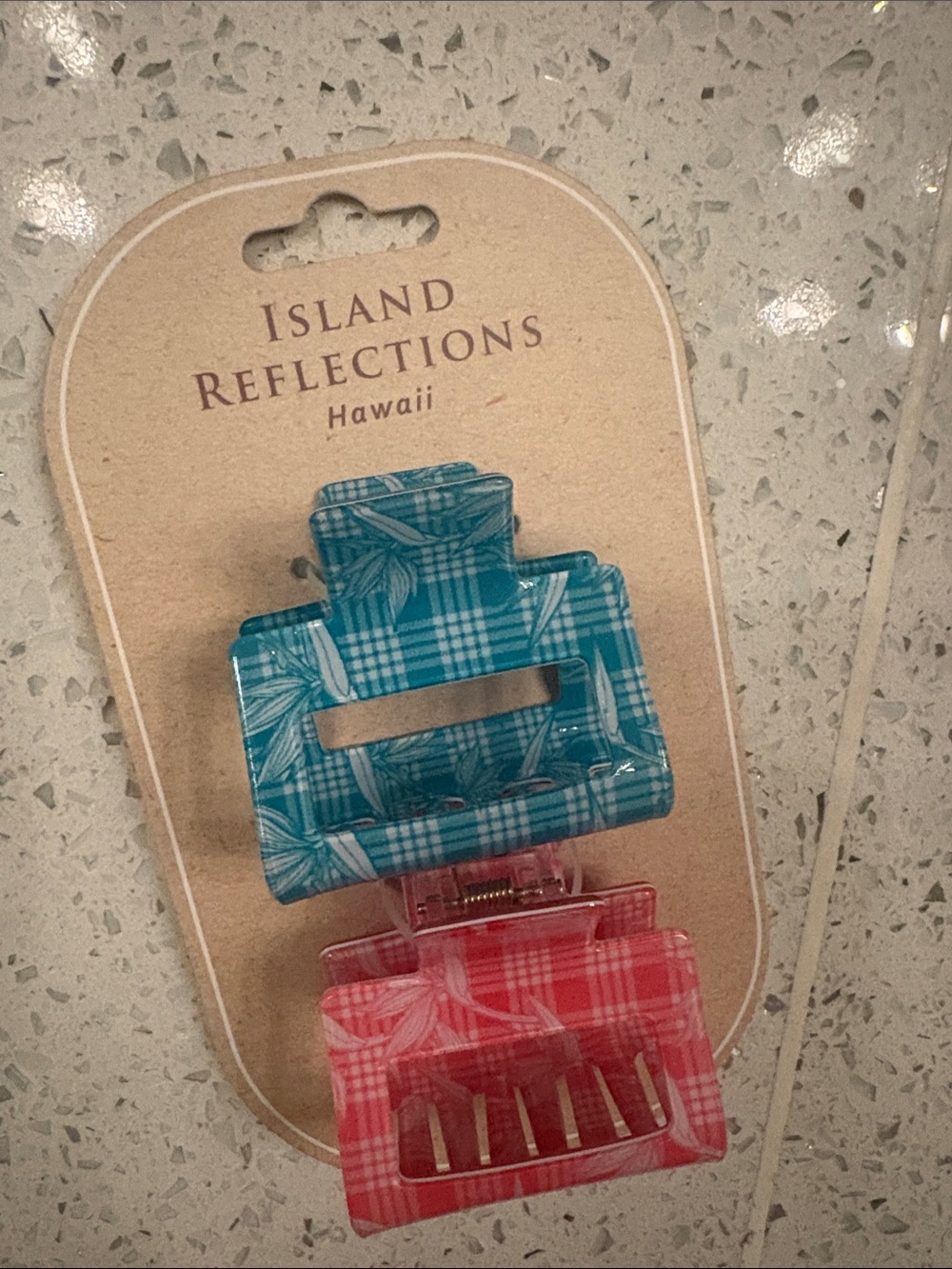 Hair Clip Island Reflections Hawaii Teal & Pink Plaid Hair Claw Clips